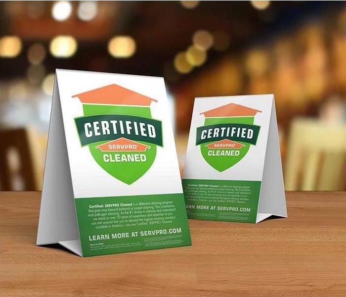 Certified: SERVPRO Cleaned table toppers in a restaurant
